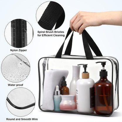 12 Pack Clear Makeup Bags, PVC Clear Pouches with Zipper TSA Approved Waterproof Storage Bags Multipurpose Pouch with Handle for Suitcase Pants Cashmere Sweaters Shirts Dress Storage