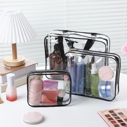 12 Pack Clear Makeup Bags, PVC Clear Pouches with Zipper TSA Approved Waterproof Storage Bags Multipurpose Pouch with Handle for Suitcase Pants Cashmere Sweaters Shirts Dress Storage