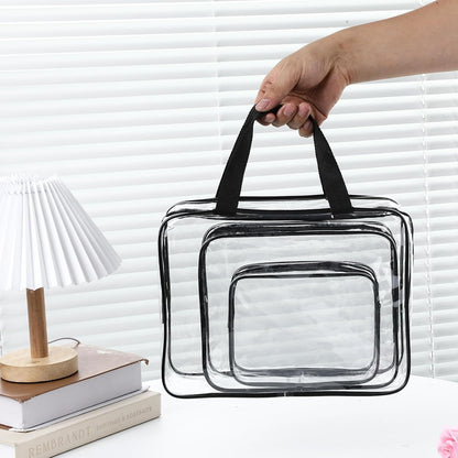 12 Pack Clear Makeup Bags, PVC Clear Pouches with Zipper TSA Approved Waterproof Storage Bags Multipurpose Pouch with Handle for Suitcase Pants Cashmere Sweaters Shirts Dress Storage