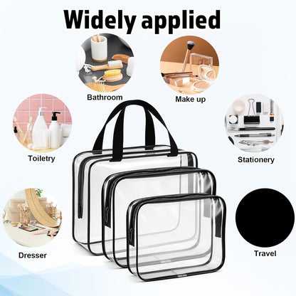 12 Pack Clear Makeup Bags, PVC Clear Pouches with Zipper TSA Approved Waterproof Storage Bags Multipurpose Pouch with Handle for Suitcase Pants Cashmere Sweaters Shirts Dress Storage
