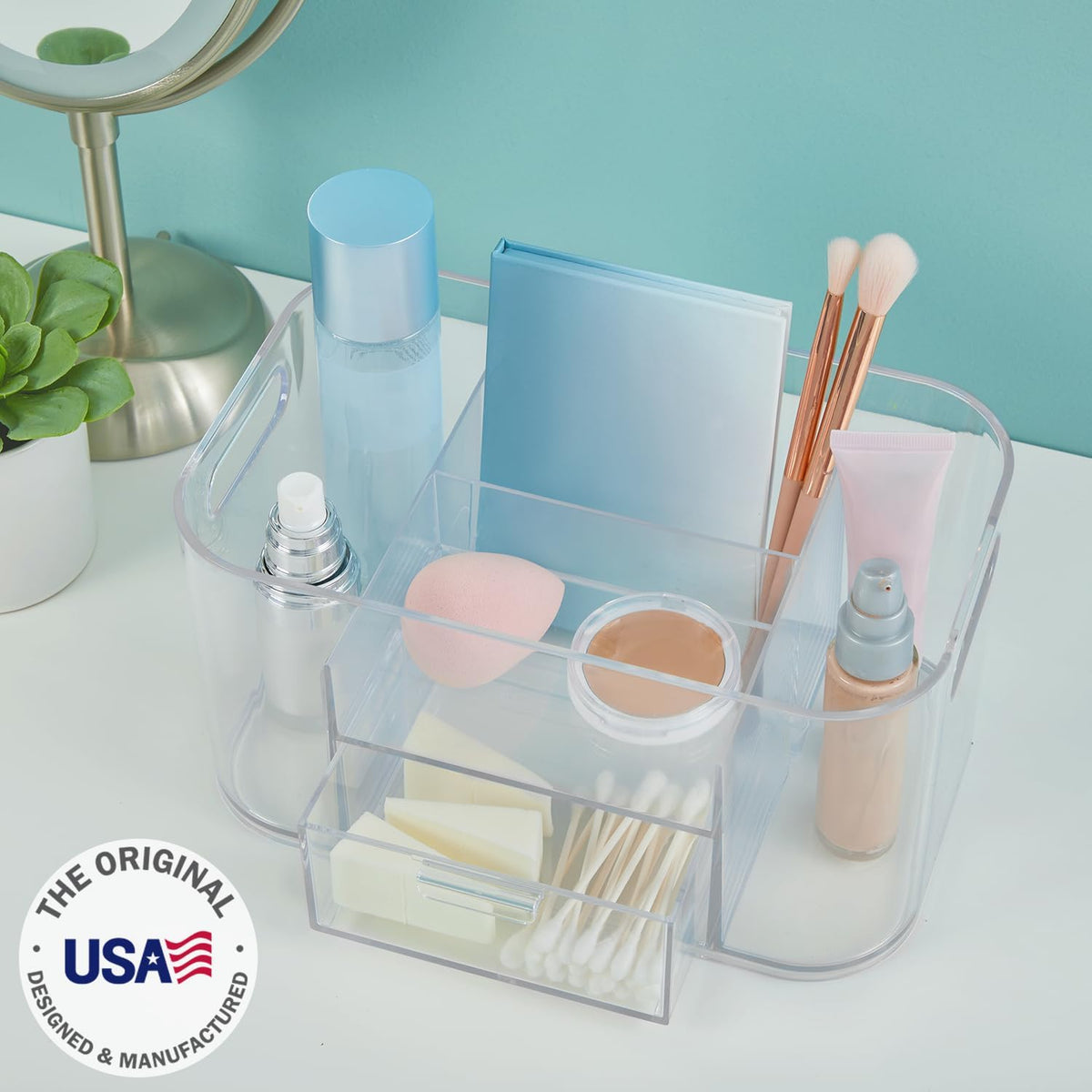 Bliss Lilac Purple Makeup Organizer for Countertop, Divided Bathroom Organizer & Storage Drawer, Makeup Brush Holder, Cosmetic & Nail Polish Organizer, Made in USA