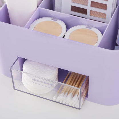 Bliss Lilac Purple Makeup Organizer for Countertop, Divided Bathroom Organizer & Storage Drawer, Makeup Brush Holder, Cosmetic & Nail Polish Organizer, Made in USA