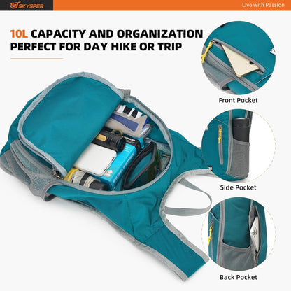 10L Hiking Backpack Small Hiking Daypack Packable Lightweight Travel Day Pack for Women Men(Cyan)