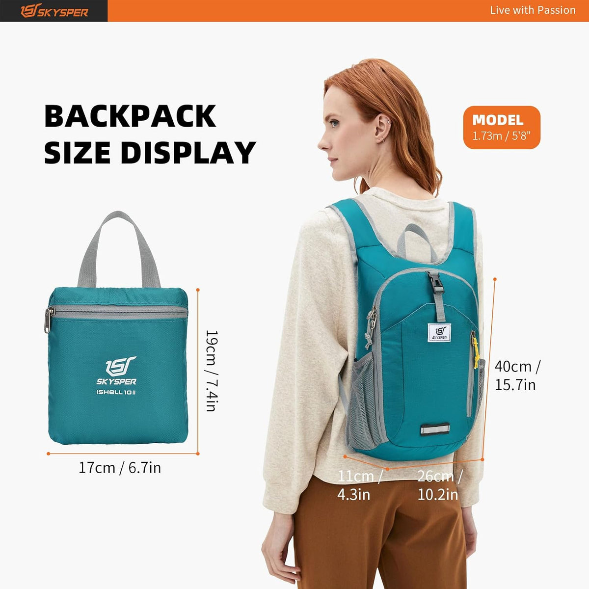 10L Hiking Backpack Small Hiking Daypack Packable Lightweight Travel Day Pack for Women Men(Cyan)