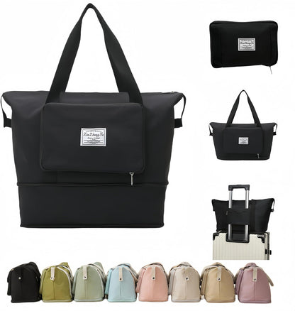 Large Capacity Travel Bag, Foldable Travel Bag, Expandable Travel Duffel Bag,Dry&Wet Separation Sports Duffel Bags Overnight Bag for Women and Man (Black)