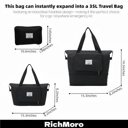 Large Capacity Travel Bag, Foldable Travel Bag, Expandable Travel Duffel Bag,Dry&Wet Separation Sports Duffel Bags Overnight Bag for Women and Man (Black)