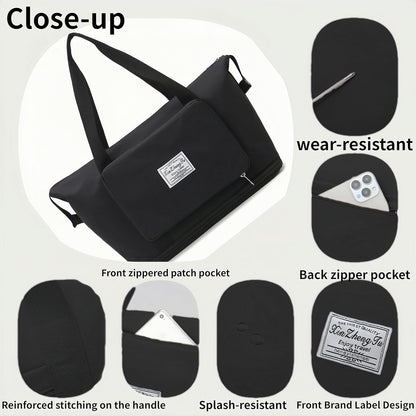 Large Capacity Travel Bag, Foldable Travel Bag, Expandable Travel Duffel Bag,Dry&Wet Separation Sports Duffel Bags Overnight Bag for Women and Man (Black)