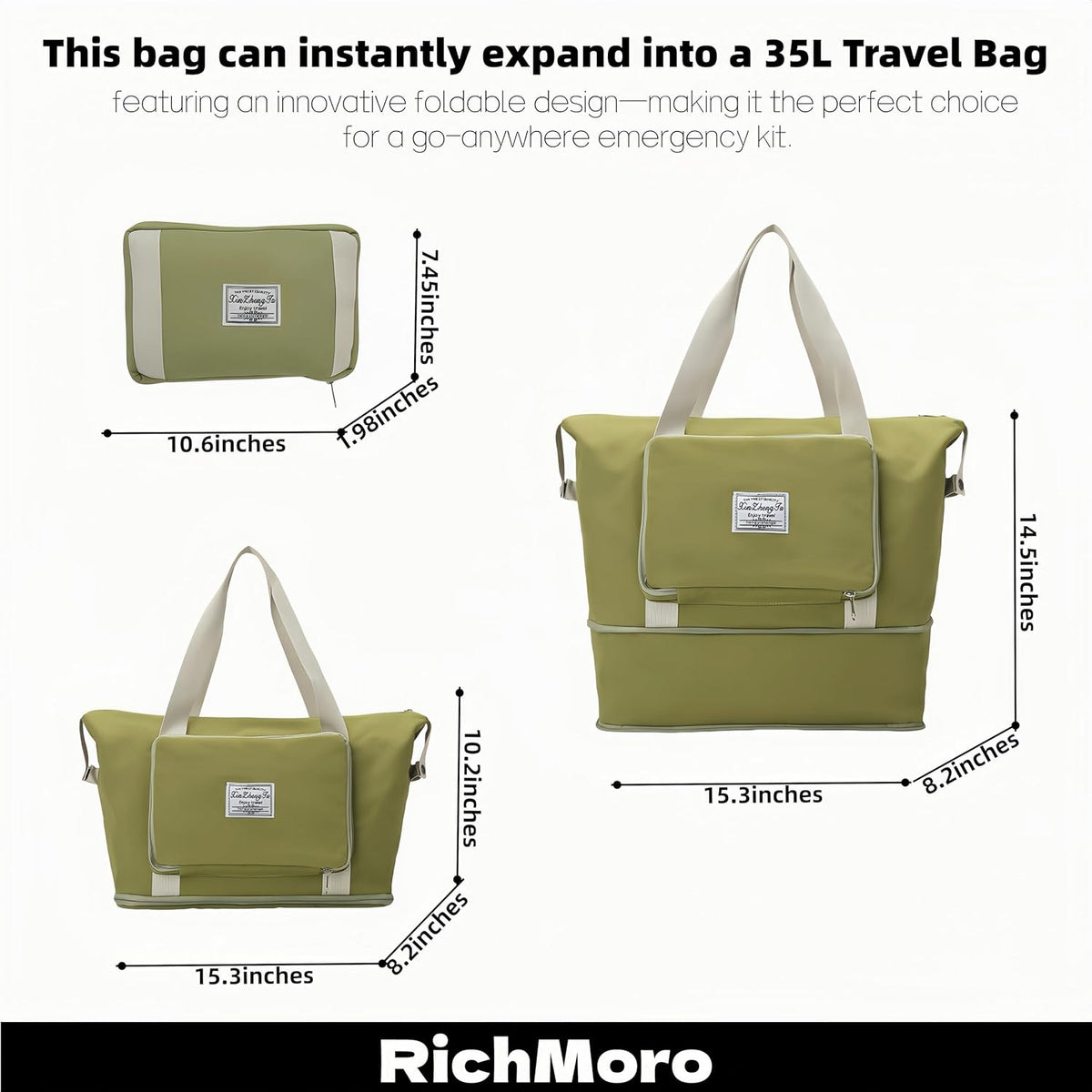 Large Capacity Travel Bag, Foldable Travel Bag, Expandable Travel Duffel Bag,Dry&Wet Separation Sports Duffel Bags Overnight Bag for Women and Man (Black)