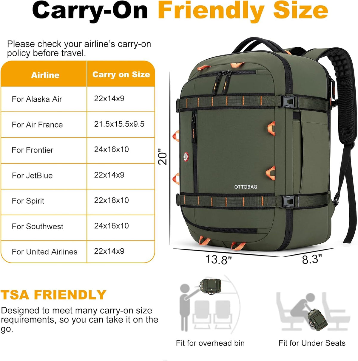 40L Travel Backpack,TSA Approved Carry On Backpack,Business Work Bag with Wet/Dry Compartment, Fits 17.3" Laptop, Duffel Bag for Men Women(Black)