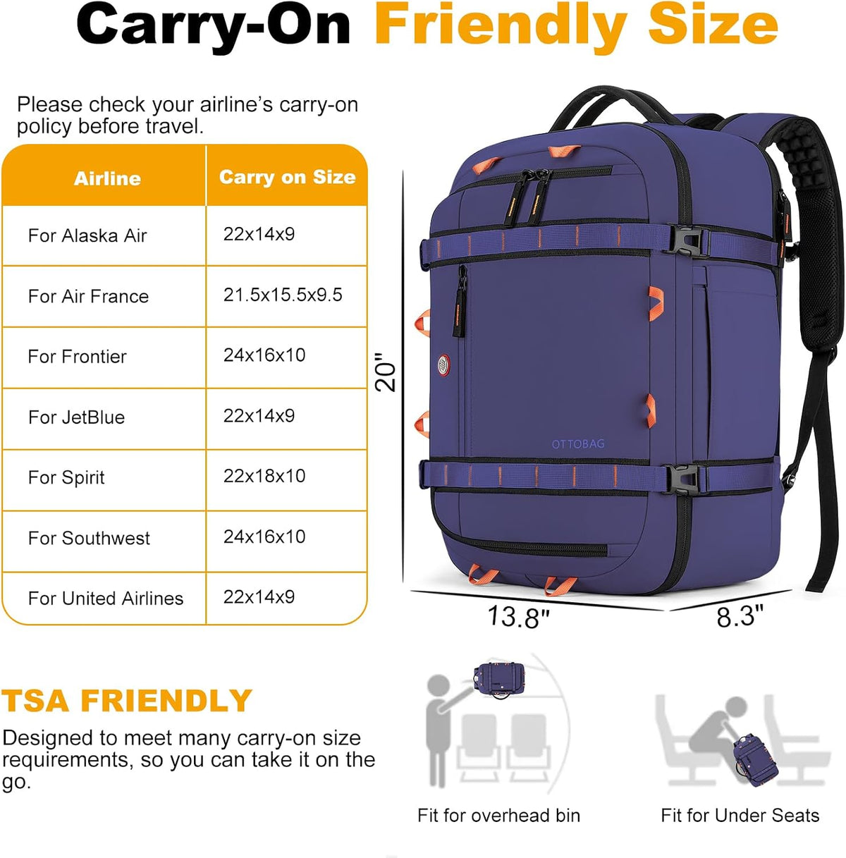 40L Travel Backpack,TSA Approved Carry On Backpack,Business Work Bag with Wet/Dry Compartment, Fits 17.3" Laptop, Duffel Bag for Men Women(Black)
