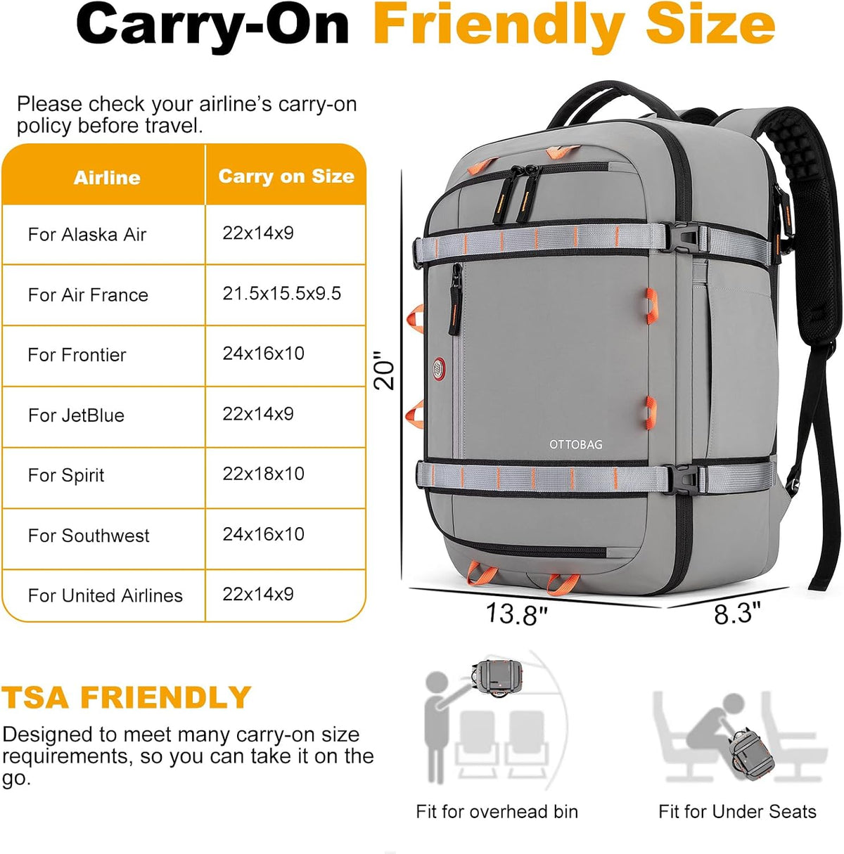 40L Travel Backpack,TSA Approved Carry On Backpack,Business Work Bag with Wet/Dry Compartment, Fits 17.3" Laptop, Duffel Bag for Men Women(Black)