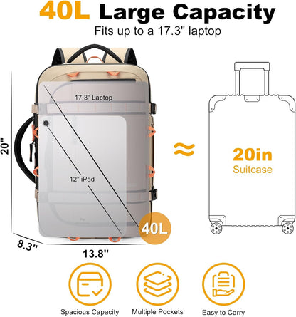 40L Travel Backpack,TSA Approved Carry On Backpack,Business Work Bag with Wet/Dry Compartment, Fits 17.3" Laptop, Duffel Bag for Men Women(Black)