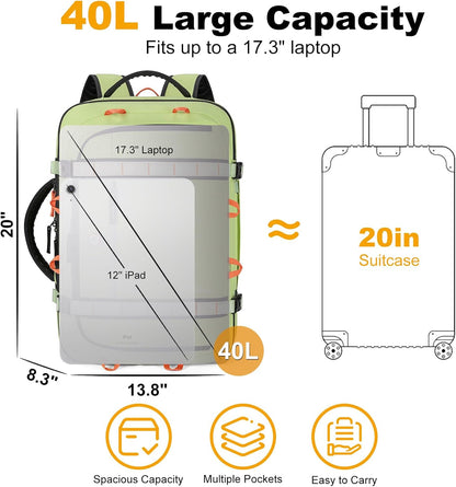 40L Travel Backpack,TSA Approved Carry On Backpack,Business Work Bag with Wet/Dry Compartment, Fits 17.3" Laptop, Duffel Bag for Men Women(Black)