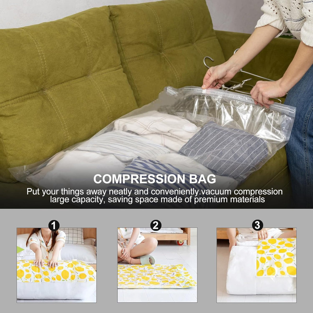 Vacuum Storage Pouches Set with Hand Pump, Medium 80x60cm and Small 60x40cm Quilt Compression Bags, Thickened Waterproof Vacuum Seal Bags for Home Clothing and Bedding Organization