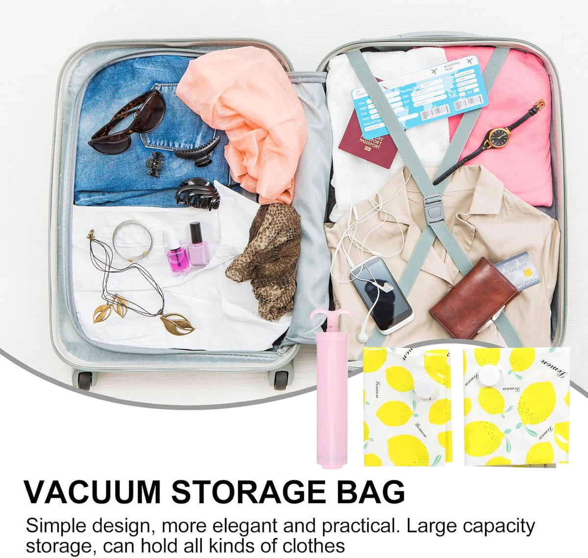 Vacuum Storage Pouches Set with Hand Pump, Medium 80x60cm and Small 60x40cm Quilt Compression Bags, Thickened Waterproof Vacuum Seal Bags for Home Clothing and Bedding Organization