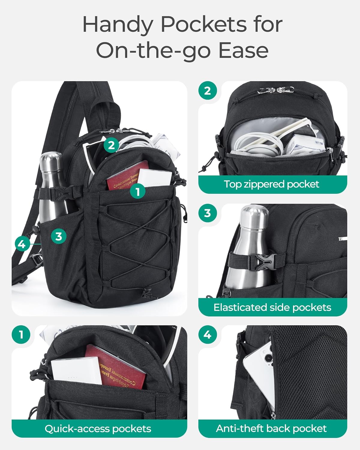 Small Crossbody Sling Bag, Crossbody Daypack, Chest Shoulder Bag Hiking Small Backpack for Casual Travel Sport