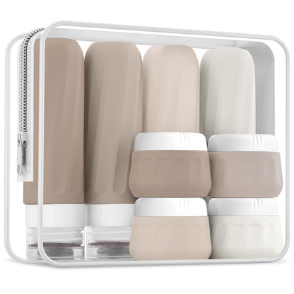 Travel Bottles for Toiletries 8 Pack, Travel Size Toiletries, Tsa Approved Travel Size Containers 3oz, with Travel Essentials Clear Bag, Leak Proof Silicone Squeezable Creams Jars