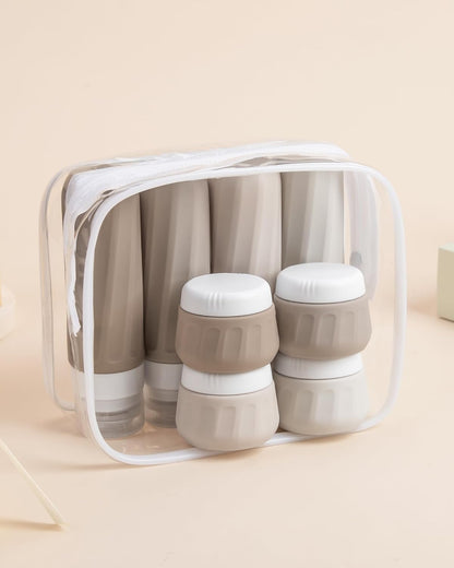 Travel Bottles for Toiletries 8 Pack, Travel Size Toiletries, Tsa Approved Travel Size Containers 3oz, with Travel Essentials Clear Bag, Leak Proof Silicone Squeezable Creams Jars