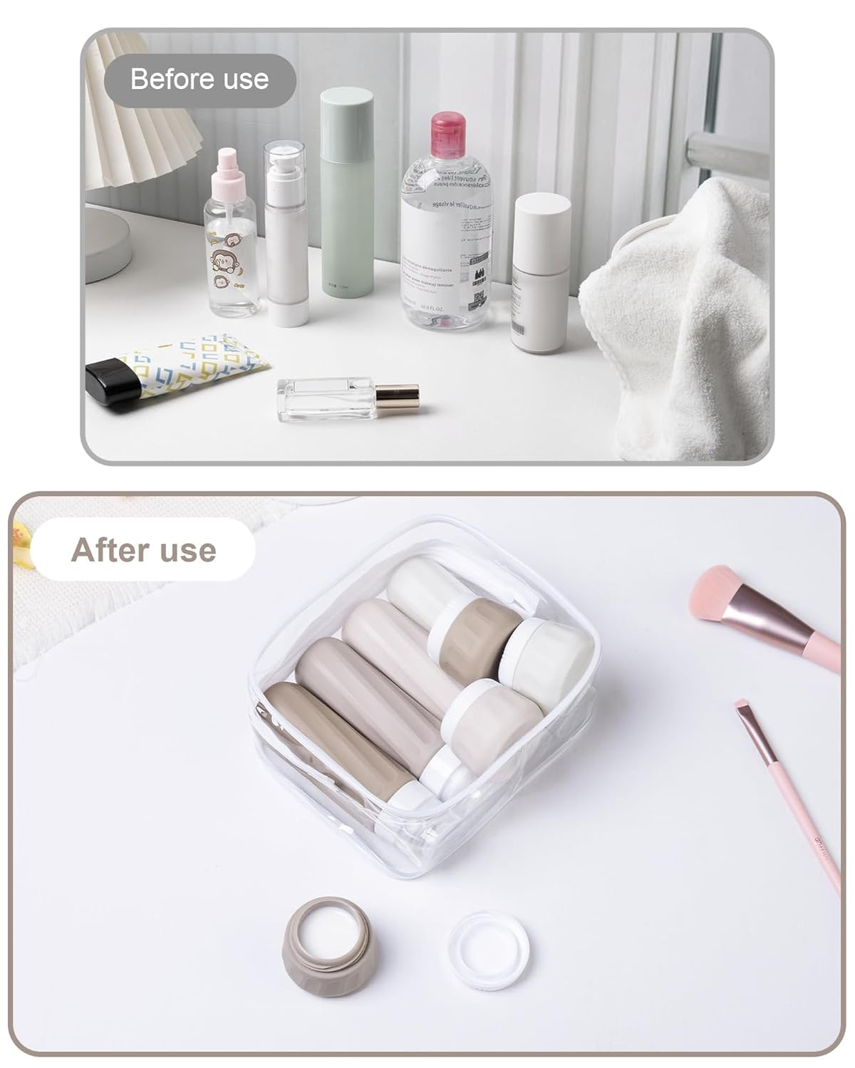Travel Bottles for Toiletries 8 Pack, Travel Size Toiletries, Tsa Approved Travel Size Containers 3oz, with Travel Essentials Clear Bag, Leak Proof Silicone Squeezable Creams Jars
