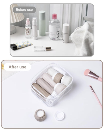 Travel Bottles for Toiletries 8 Pack, Travel Size Toiletries, Tsa Approved Travel Size Containers 3oz, with Travel Essentials Clear Bag, Leak Proof Silicone Squeezable Creams Jars