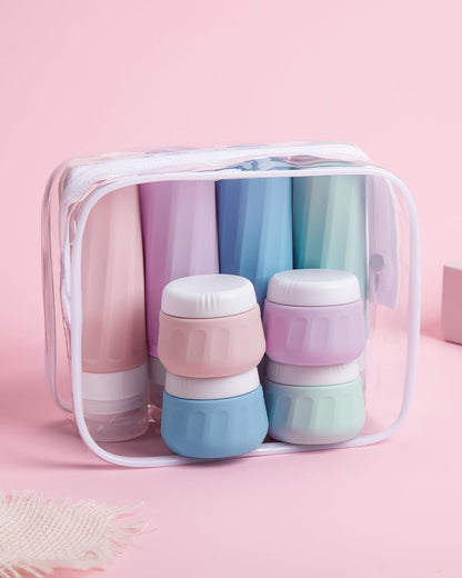 Travel Bottles for Toiletries 8 Pack, Travel Size Toiletries, Tsa Approved Travel Size Containers 3oz, with Travel Essentials Clear Bag, Leak Proof Silicone Squeezable Creams Jars
