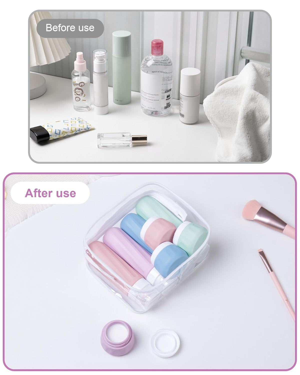 Travel Bottles for Toiletries 8 Pack, Travel Size Toiletries, Tsa Approved Travel Size Containers 3oz, with Travel Essentials Clear Bag, Leak Proof Silicone Squeezable Creams Jars