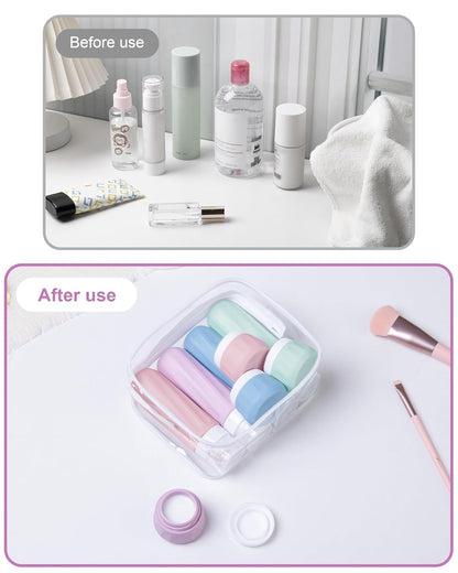Travel Bottles for Toiletries 8 Pack, Travel Size Toiletries, Tsa Approved Travel Size Containers 3oz, with Travel Essentials Clear Bag, Leak Proof Silicone Squeezable Creams Jars