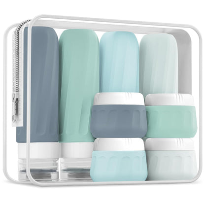 Travel Bottles for Toiletries 8 Pack, Travel Size Toiletries, Tsa Approved Travel Size Containers 3oz, with Travel Essentials Clear Bag, Leak Proof Silicone Squeezable Creams Jars