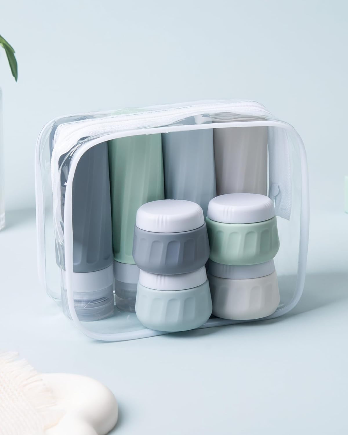 Travel Bottles for Toiletries 8 Pack, Travel Size Toiletries, Tsa Approved Travel Size Containers 3oz, with Travel Essentials Clear Bag, Leak Proof Silicone Squeezable Creams Jars