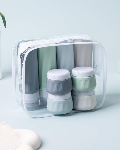 Travel Bottles for Toiletries 8 Pack, Travel Size Toiletries, Tsa Approved Travel Size Containers 3oz, with Travel Essentials Clear Bag, Leak Proof Silicone Squeezable Creams Jars
