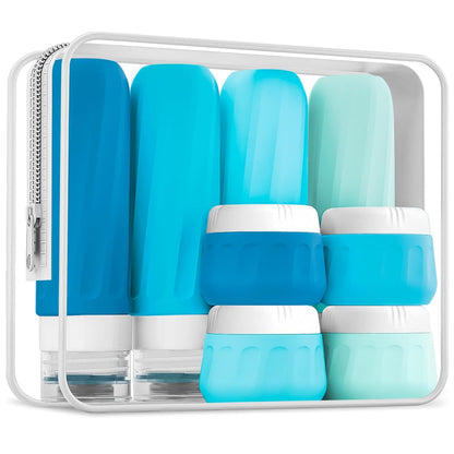 Travel Bottles for Toiletries 8 Pack, Travel Size Toiletries, Tsa Approved Travel Size Containers 3oz, with Travel Essentials Clear Bag, Leak Proof Silicone Squeezable Creams Jars