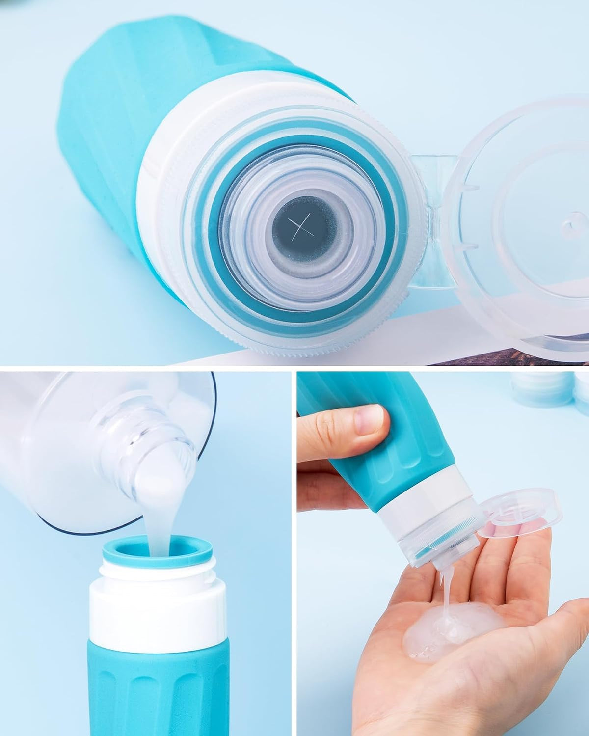 Travel Bottles for Toiletries 8 Pack, Travel Size Toiletries, Tsa Approved Travel Size Containers 3oz, with Travel Essentials Clear Bag, Leak Proof Silicone Squeezable Creams Jars