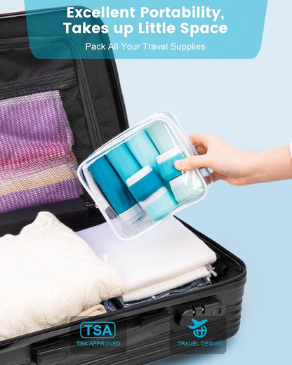 Travel Bottles for Toiletries 8 Pack, Travel Size Toiletries, Tsa Approved Travel Size Containers 3oz, with Travel Essentials Clear Bag, Leak Proof Silicone Squeezable Creams Jars
