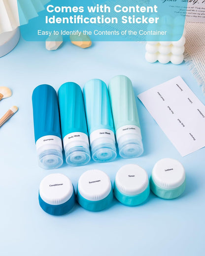 Travel Bottles for Toiletries 8 Pack, Travel Size Toiletries, Tsa Approved Travel Size Containers 3oz, with Travel Essentials Clear Bag, Leak Proof Silicone Squeezable Creams Jars
