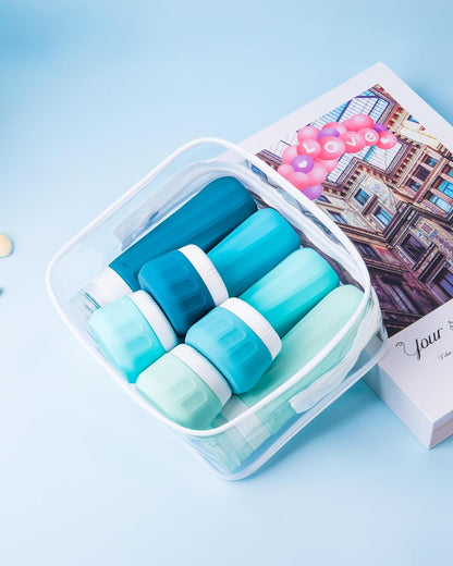 Travel Bottles for Toiletries 8 Pack, Travel Size Toiletries, Tsa Approved Travel Size Containers 3oz, with Travel Essentials Clear Bag, Leak Proof Silicone Squeezable Creams Jars