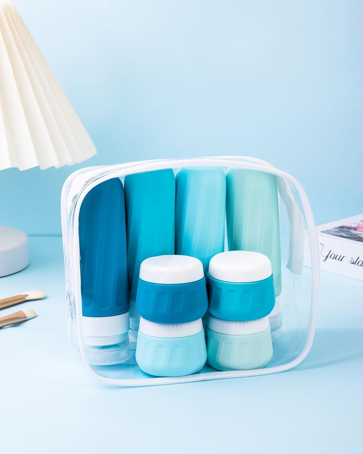 Travel Bottles for Toiletries 8 Pack, Travel Size Toiletries, Tsa Approved Travel Size Containers 3oz, with Travel Essentials Clear Bag, Leak Proof Silicone Squeezable Creams Jars
