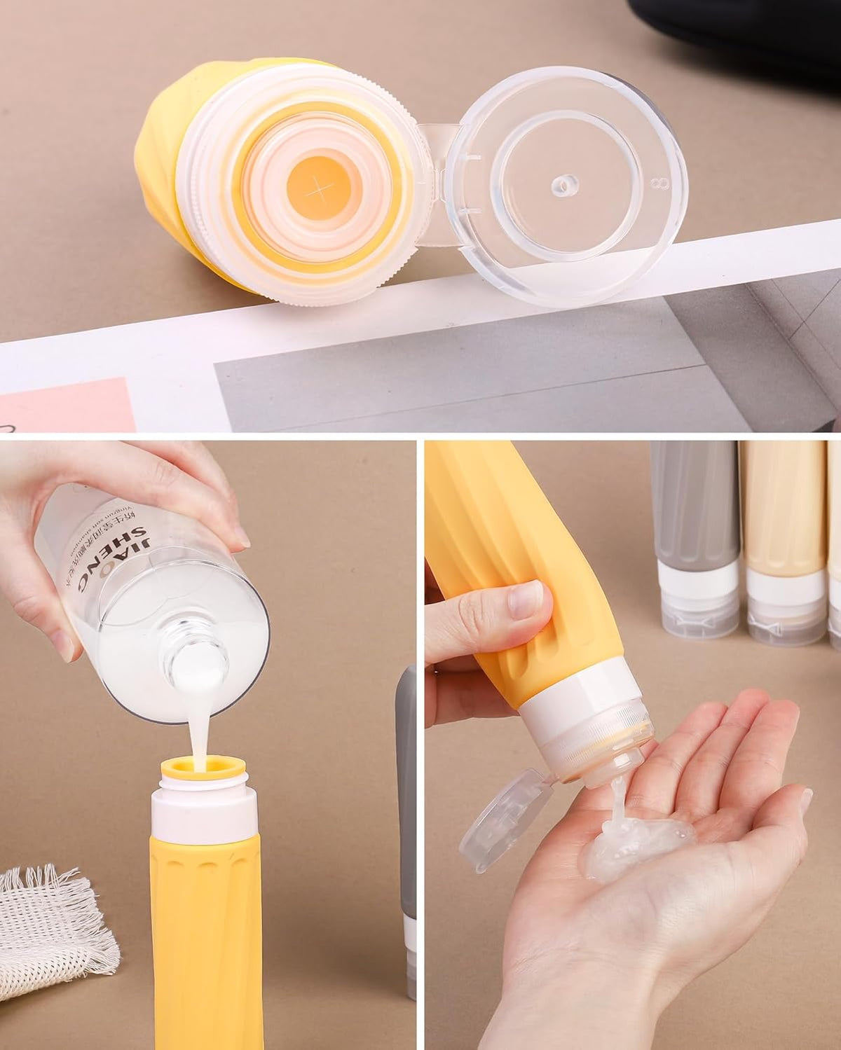 Travel Bottles for Toiletries 8 Pack, Travel Size Toiletries, Tsa Approved Travel Size Containers 3oz, with Travel Essentials Clear Bag, Leak Proof Silicone Squeezable Creams Jars