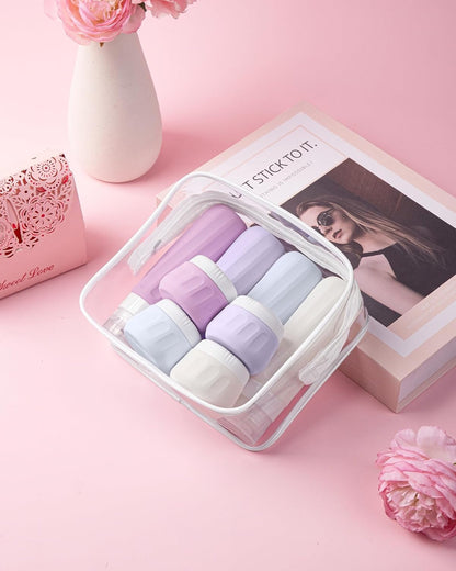 Travel Bottles for Toiletries 8 Pack, Travel Size Toiletries, Tsa Approved Travel Size Containers 3oz, with Travel Essentials Clear Bag, Leak Proof Silicone Squeezable Creams Jars