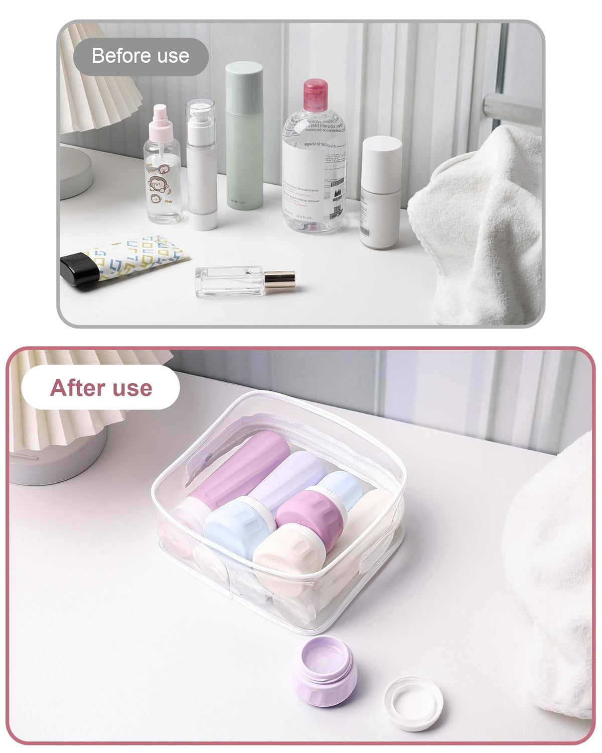 Travel Bottles for Toiletries 8 Pack, Travel Size Toiletries, Tsa Approved Travel Size Containers 3oz, with Travel Essentials Clear Bag, Leak Proof Silicone Squeezable Creams Jars