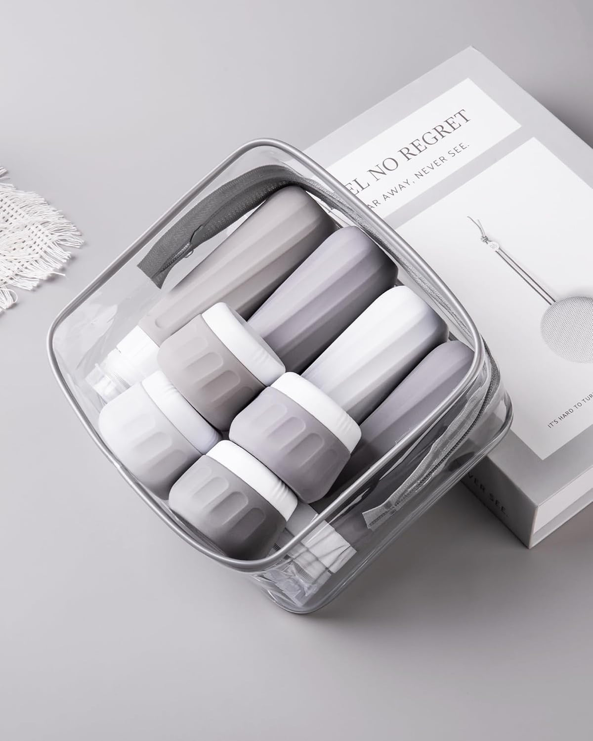 Travel Bottles for Toiletries 8 Pack, Travel Size Toiletries, Tsa Approved Travel Size Containers 3oz, with Travel Essentials Clear Bag, Leak Proof Silicone Squeezable Creams Jars