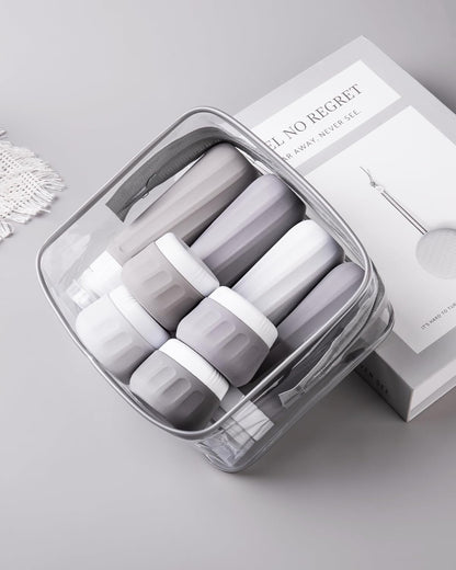 Travel Bottles for Toiletries 8 Pack, Travel Size Toiletries, Tsa Approved Travel Size Containers 3oz, with Travel Essentials Clear Bag, Leak Proof Silicone Squeezable Creams Jars