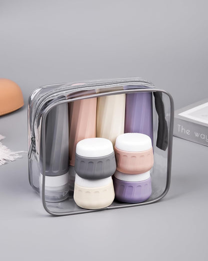 Travel Bottles for Toiletries 8 Pack, Travel Size Toiletries, Tsa Approved Travel Size Containers 3oz, with Travel Essentials Clear Bag, Leak Proof Silicone Squeezable Creams Jars