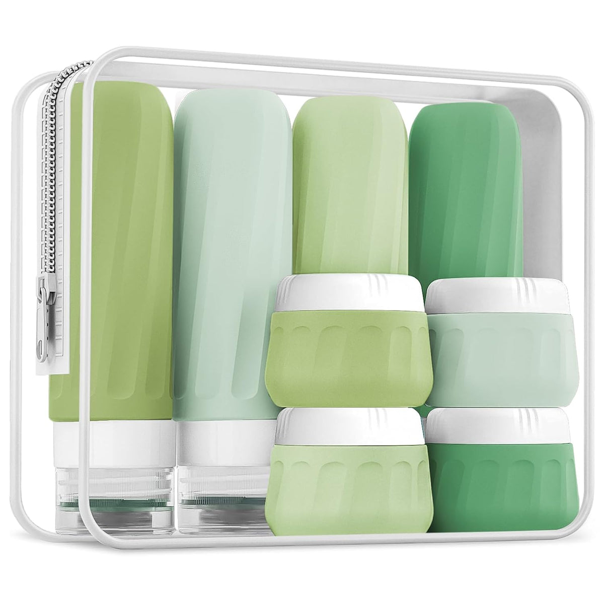Travel Bottles for Toiletries 8 Pack, Travel Size Toiletries, Tsa Approved Travel Size Containers 3oz, with Travel Essentials Clear Bag, Leak Proof Silicone Squeezable Creams Jars