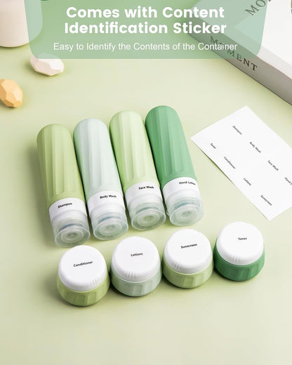 Travel Bottles for Toiletries 8 Pack, Travel Size Toiletries, Tsa Approved Travel Size Containers 3oz, with Travel Essentials Clear Bag, Leak Proof Silicone Squeezable Creams Jars
