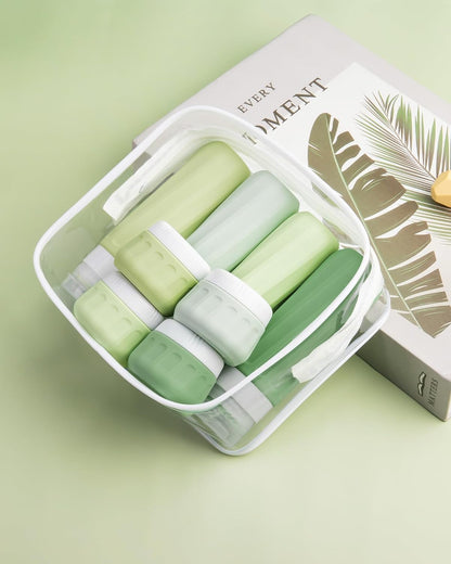 Travel Bottles for Toiletries 8 Pack, Travel Size Toiletries, Tsa Approved Travel Size Containers 3oz, with Travel Essentials Clear Bag, Leak Proof Silicone Squeezable Creams Jars
