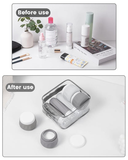 Travel Bottles for Toiletries 8 Pack, Travel Size Toiletries, Tsa Approved Travel Size Containers 3oz, with Travel Essentials Clear Bag, Leak Proof Silicone Squeezable Creams Jars