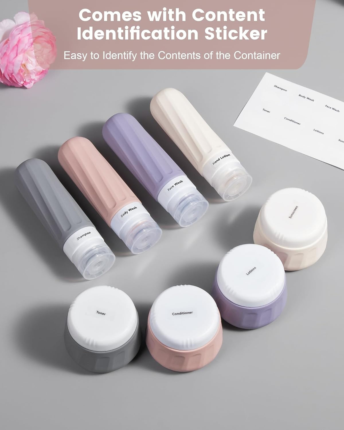 Travel Bottles for Toiletries 8 Pack, Travel Size Toiletries, Tsa Approved Travel Size Containers 3oz, with Travel Essentials Clear Bag, Leak Proof Silicone Squeezable Creams Jars