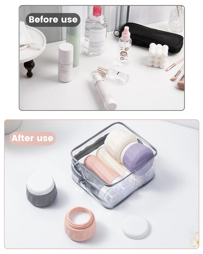 Travel Bottles for Toiletries 8 Pack, Travel Size Toiletries, Tsa Approved Travel Size Containers 3oz, with Travel Essentials Clear Bag, Leak Proof Silicone Squeezable Creams Jars