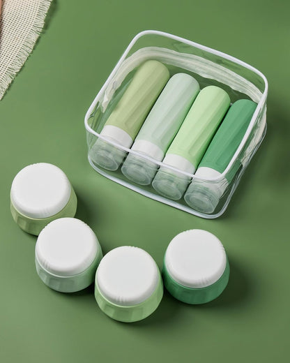 Travel Bottles for Toiletries 8 Pack, Travel Size Toiletries, Tsa Approved Travel Size Containers 3oz, with Travel Essentials Clear Bag, Leak Proof Silicone Squeezable Creams Jars