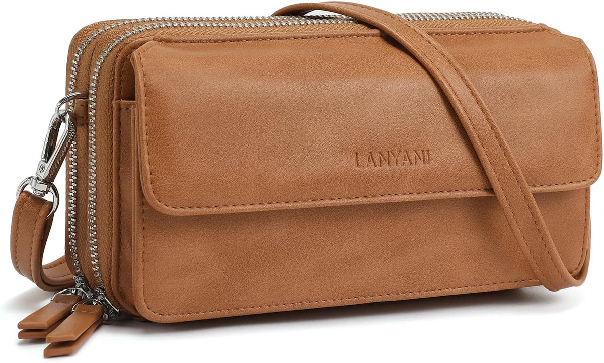 Lanyani RFID Crossbody Wallet Wristlet Purse with Phone Pocket For Women Vegan Leather - Colors A